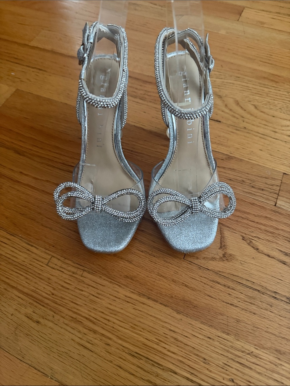 Gianni Bini Silver Crystal Bow Ankle-Strap Sandals